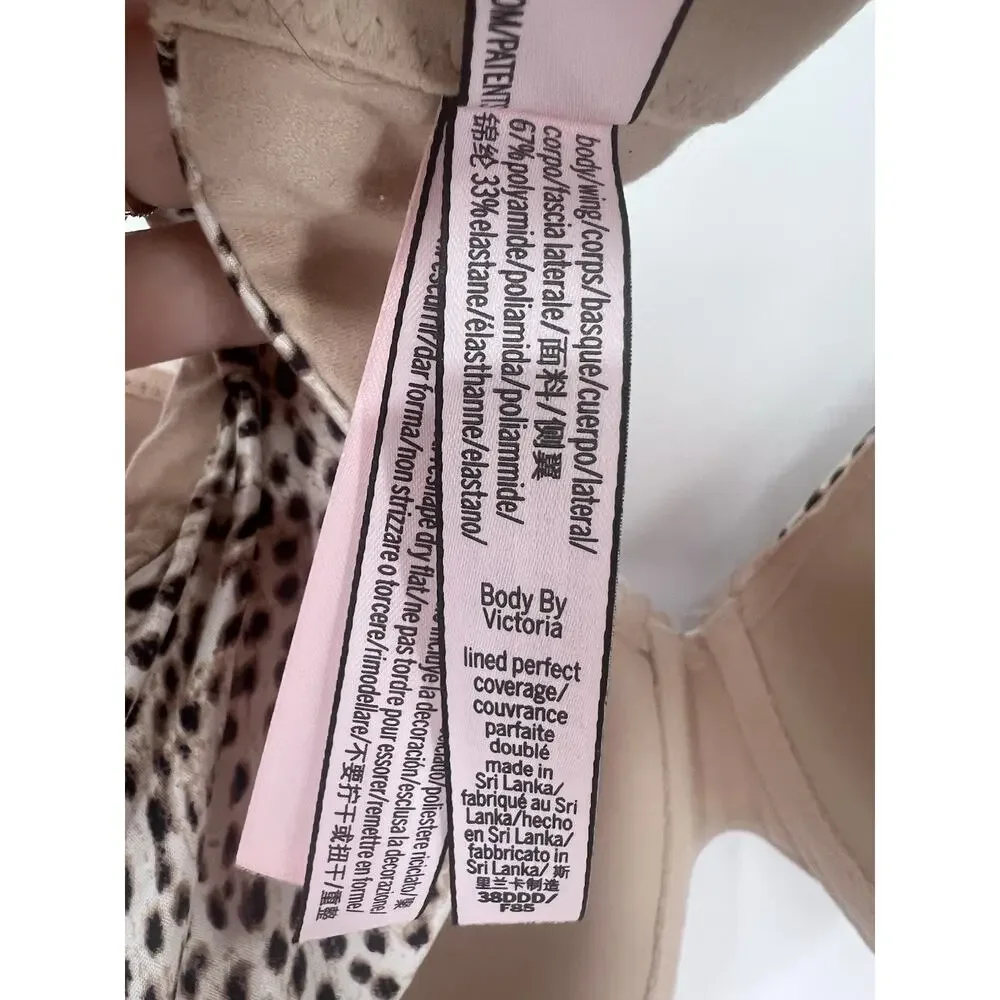 Victoria Secret Lined Perfect Coverage Leopard Print Bra 38DDD NWOT Convertible